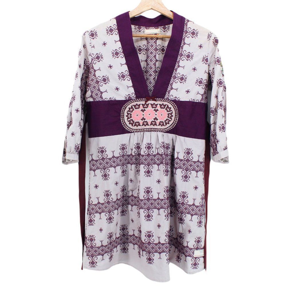Odd Molly Cotton Four Continents Tunic Dress Plum Embroidered Knee Length Sz 1/S - Picture 4 of 15